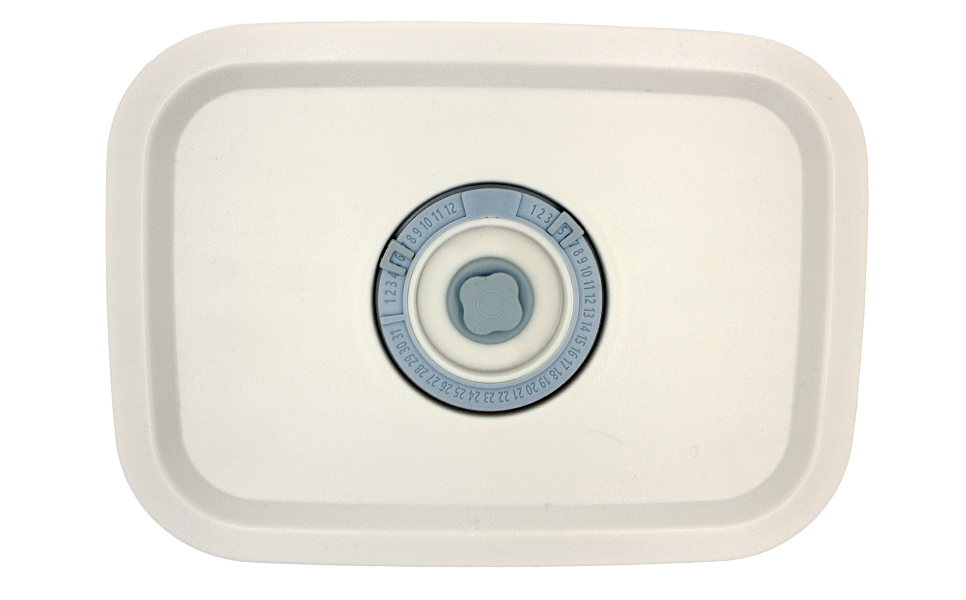 Vuumex vacuum container lid with built-in date dial